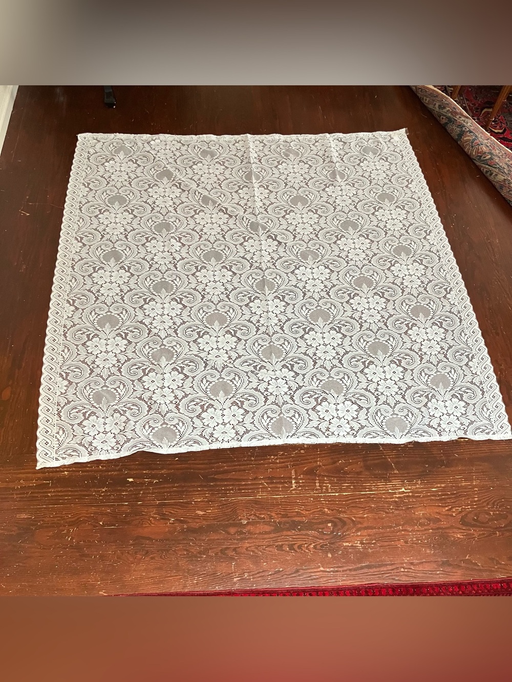VTG White Sheer Floral Lace Shower Curtain  69"x69"  Cottage Romantic Deco
